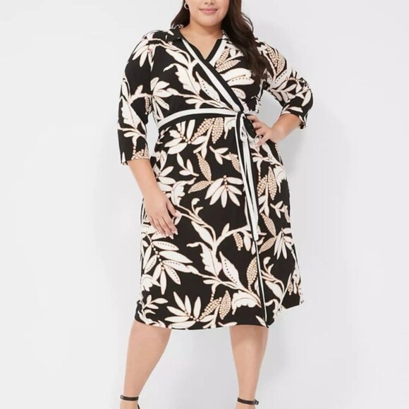 Lane Bryant Dresses & Skirts - Lane Bryant womens floral 3/4 sleeve faux wrap jersey midi dress size 22/24 NWT